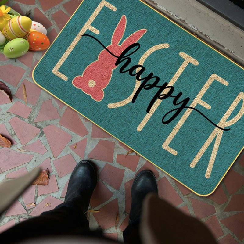 ARTDMT Happy Easter Decorative Welcome Door Mat, Bunny Tail Indoor Outdoor Non-Slip Rug, Rabbit Entryway Front Porch Throw for Spring Entrance Decoration, 29" x 17" - Image 3